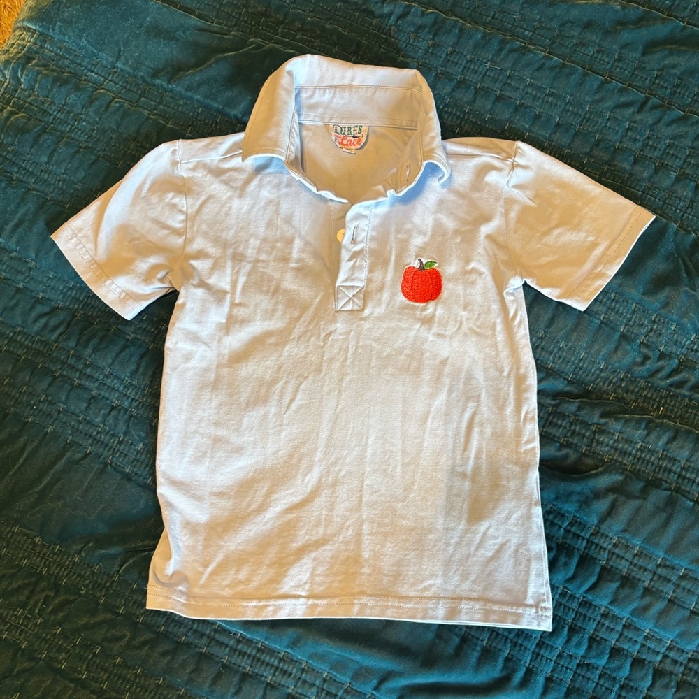 Light Blue Pumpkin Embroidered Polo— Toddler Boys